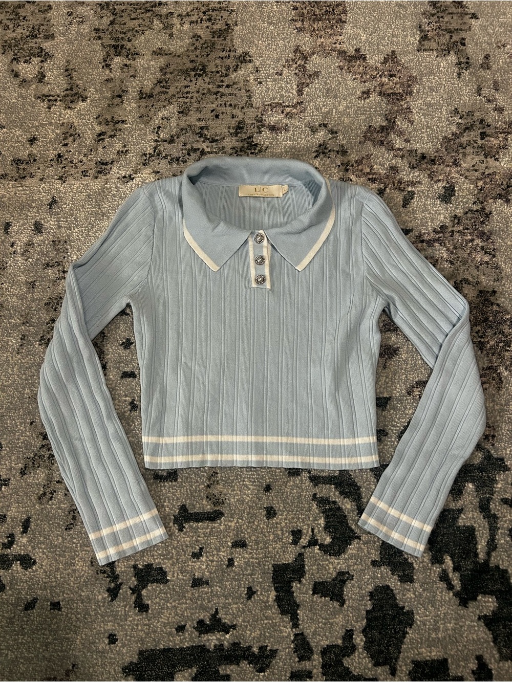 Lizette Collection Light Blue Ribbed Polo Top